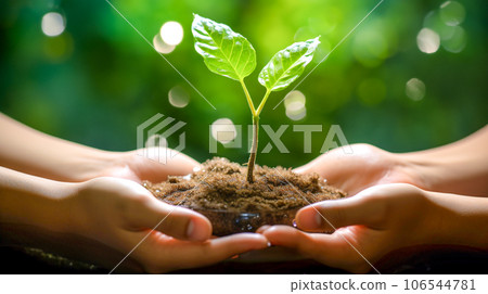 Image of two people holding a tree seedling Image of two people holding a tree seedling 106544781