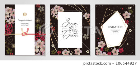Celebration card set designed with plum kimono pattern 106544927
