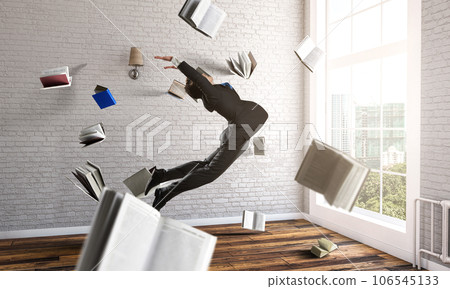 Business man flying up . Mixed media Business man flying up . Mixed media 106545133