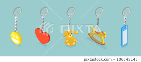 3D Isometric Flat Vector Set of Keychains 3D Isometric Flat Vector Set of Keychains 106545143