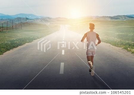 Man in sportwear running . Mixed media 106545201