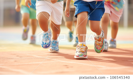 Children's feet running on the ground Children's feet running on the ground 106545340