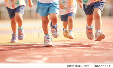Children's feet running on the ground Children's feet running on the ground 106545341