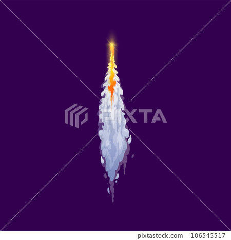 Cartoon rocket smoke trail. Space rocket or jet airplane propulsion trail, aviation plane flight fire contrail or spaceship takeoff vector trace. Shuttle spacecraft or missile isolated launch track 106545517