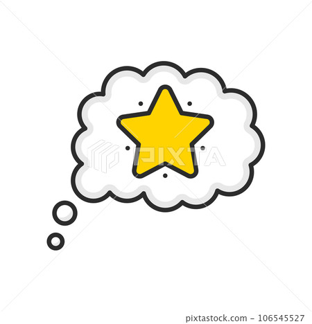 Loyalty star speech bubble icon, vector benefits and bonus points. Prize, reward or gift of customer loyalty incentive program isolated symbol of color line gold star in comic speech balloon Loyalty star speech bubble icon, vector benefits and bonus points. Prize, reward or gift of customer loyalty incentive program isolated symbol of color line gold star in comic speech balloon 106545527
