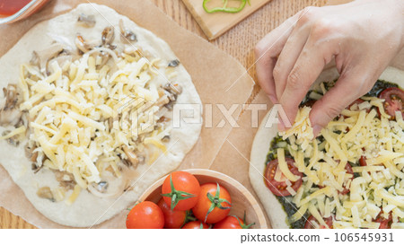 Handmade pizza at the dining table image 106545931