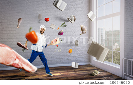 Flying food. Healthy nutrition . Mixed media 106546050