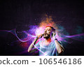 Young man with headphones . Mixed media 106546186