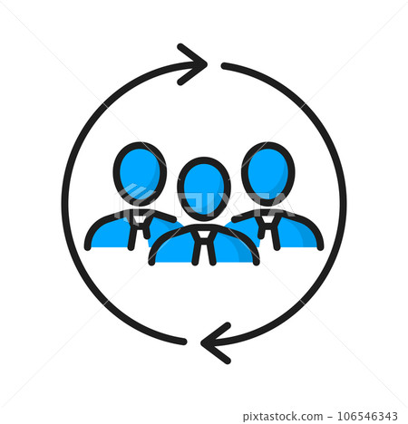 Business people teamwork, leaders partnership, exchange and cooperation color ERP icon. Vector enterprise resource planning, partners change Business people teamwork, leaders partnership, exchange and cooperation color ERP icon. Vector enterprise resource planning, partners change 106546343