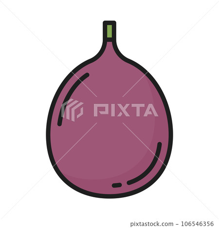 Purple fig whole cut fruit isolated exotic food berry line icon. Vector ripe summer cluster or sycamore fig, sweet snack. Thai food dessert 106546356