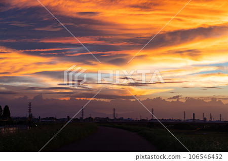 [Tokyo] Sunset sky and Arakawa riverbed 106546452