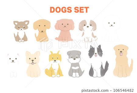 Hand-drawn simple cute dog illustration, whole body/sitting, no main line 106546482