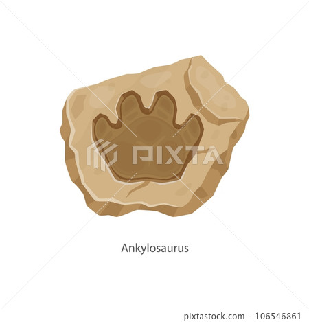 Ancient ankylosaurus dinosaur footprint, archaeology fossil. Isolated vector dino animal paw print in stone, paleontology finds. Antique reptile foot trail impression. Cartoon jurassic era museum item Ancient ankylosaurus dinosaur footprint, archaeology fossil. Isolated vector dino animal paw print in stone, paleontology finds. Antique reptile foot trail impression. Cartoon jurassic era museum item 106546861