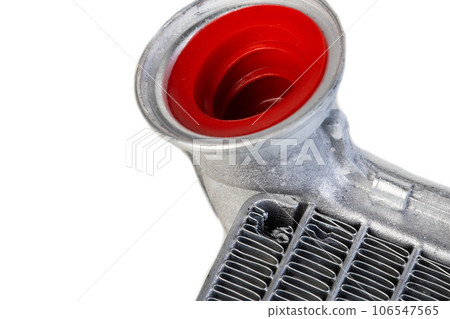 damaged honeycombs on a car radiator, close-up. Broken radiator, close-up 106547565