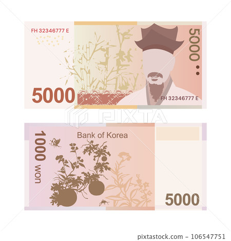 Currency of Korea, bundle of different types of paper currency. Korean money, won Currency of Korea, bundle of different types of paper currency. Korean money, won 106547751