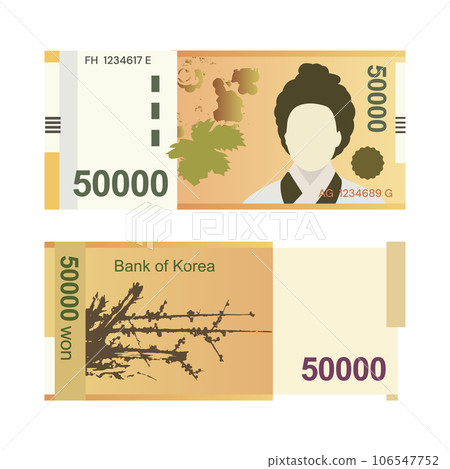 Currency of Korea, bundle of different types of paper currency. Korean money, won Currency of Korea, bundle of different types of paper currency. Korean money, won 106547752