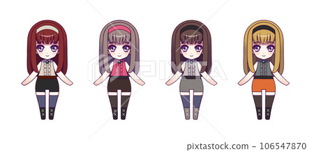Deformed full body illustration set of anime style girl characters Deformed full body illustration set of anime style girl characters 106547870