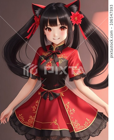 貓耳女孩穿旗袍 貓耳女孩穿旗袍 106547893