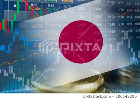 Stock market investment trading financial, coin and Japan flag , finance business trend data background. Stock market investment trading financial, coin and Japan flag , finance business trend data background. 106548200