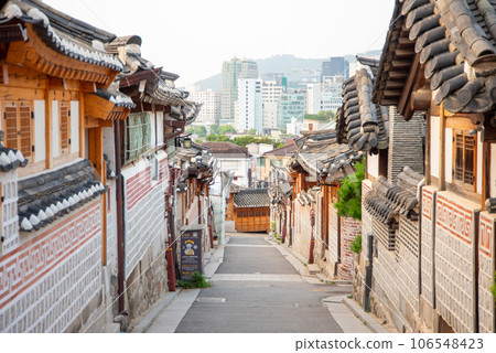 Very beautiful scenery of Bukchon Hanok Village in Seoul, South Korea Very beautiful scenery of Bukchon Hanok Village in Seoul, South Korea 106548423
