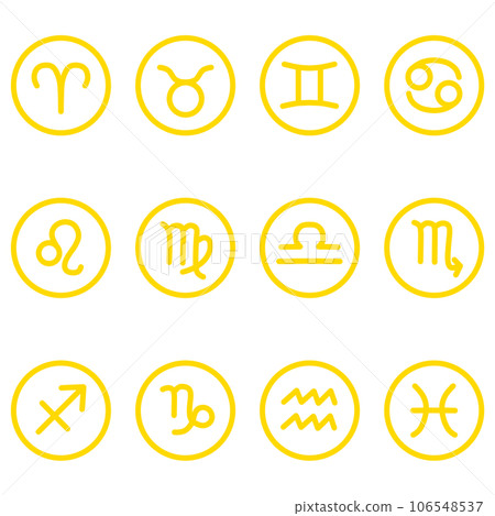 Yellow zodiac round icon set 106548537
