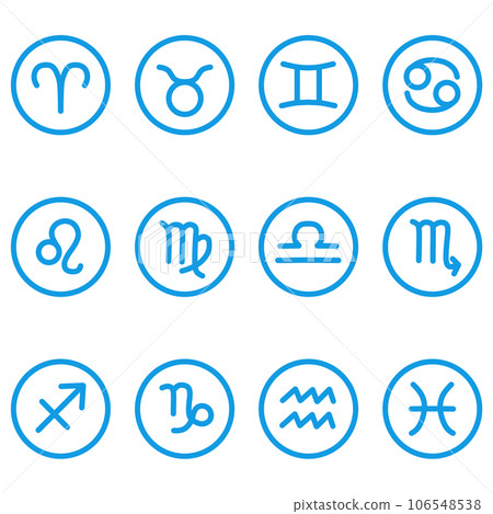 Blue zodiac round icon set 106548538