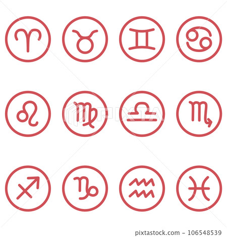 Red zodiac round icon set 106548539