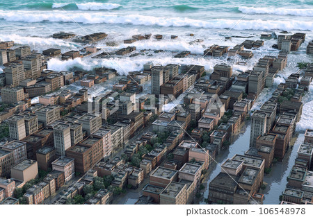 flooding city disaster. concept idea flooding city disaster. concept idea 106548978