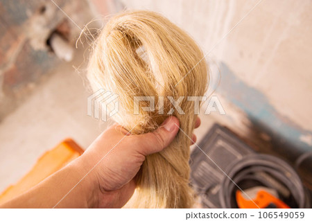 Plumbing linen is used when connecting couplings and fittings in plumbing. Close-up 106549059