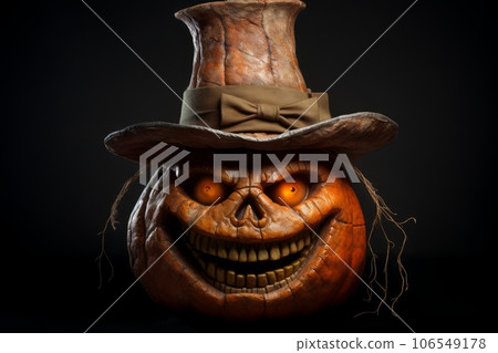 Grinning pumpkin for Halloween on a dark background Grinning pumpkin for Halloween on a dark background 106549178
