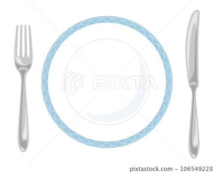 Vector illustration of silver cutlery and plates before meals / cutlery Vector illustration of silver cutlery and plates before meals / cutlery 106549228