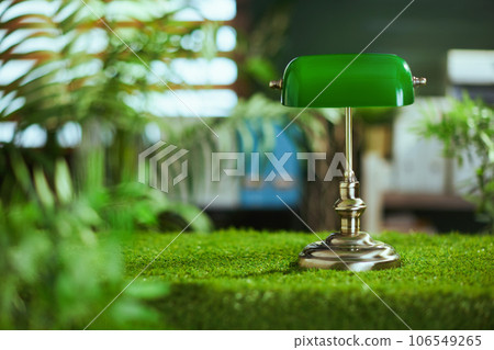 grass desk in modern green office with lamp grass desk in modern green office with lamp 106549265