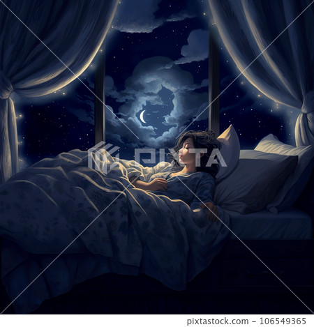 Cute sleeping girl in the moonlight.  106549365