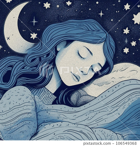Illustration of a sleeping girl against the night sky. Illustration of a sleeping girl against the night sky. 106549368