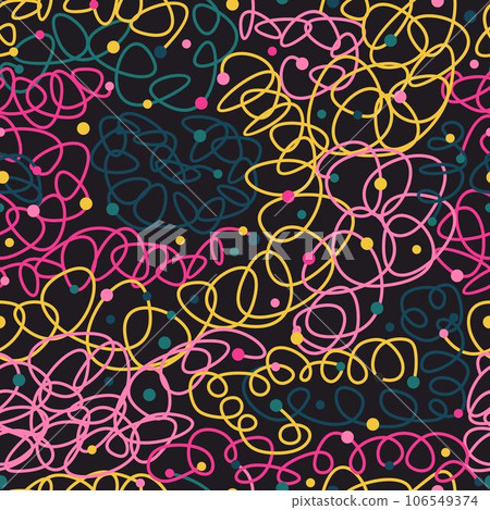 Seamless pattern with colorful sketch hand drawn brush scribble circles shape on black background. Vector illustration Seamless pattern with colorful sketch hand drawn brush scribble circles shape on black background. Vector illustration 106549374