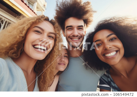 multiracial group of young people taking a selfie multiracial group of young people taking a selfie 106549472