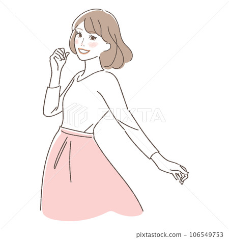 Illustration of a woman turning around and smiling 106549753