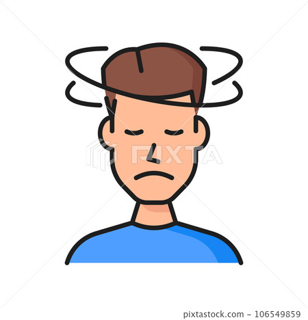 Allergy and fever dizziness symptom color icon. Health problem, virus infection or migraine, anxiety, stress and headache outline vector icon. Unhealthy sick man with dizzy head thin line symbol Allergy and fever dizziness symptom color icon. Health problem, virus infection or migraine, anxiety, stress and headache outline vector icon. Unhealthy sick man with dizzy head thin line symbol 106549859