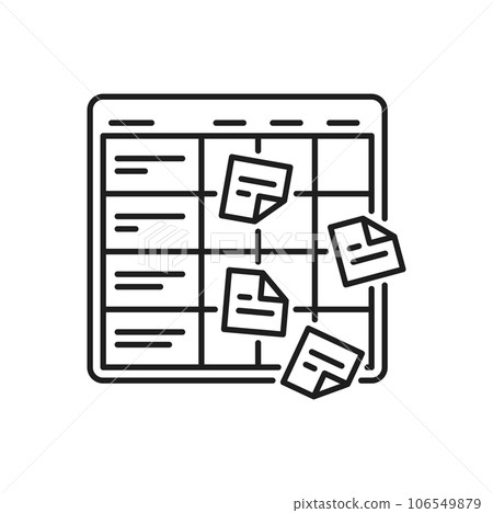 Planning icon. Project, goal, management and schedule symbol. Isolated vector linear sign of agenda planner with sticky notes for time management, scheduling and productivity 106549879