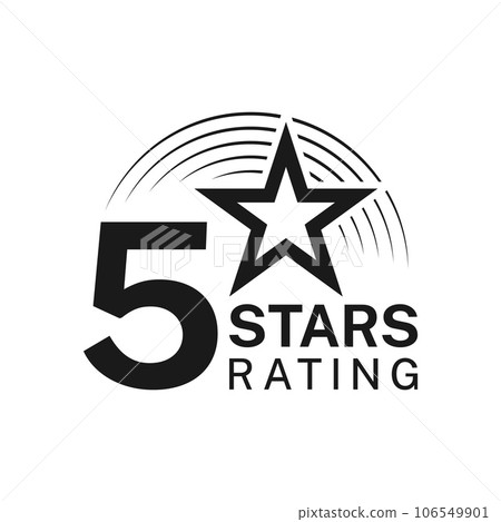 Five star rating, best award icon or badge. User review, client rating or customer satisfaction feedback monochrome vector symbol. Product premium quality experience icon or label with star 106549901