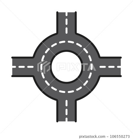 Highway road line icon. Round crossroad route. Asphalt path, speedway or highway linear vector sign. City driveway, transportation industry thin line symbol or pictogram with roundabout 106550273