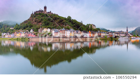Panorama of the city embankment in the old medieval town of Cochem. Germany. Panorama of the city embankment in the old medieval town of Cochem. Germany. 106550294