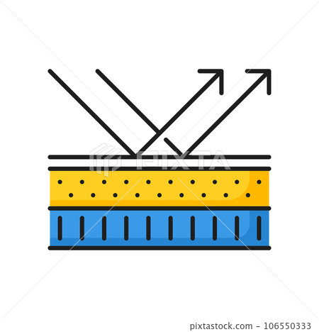 Impermeable barrier with liquids resistant surface. Skin protection sign. Waterproof fabric textile or mattress isolated color outline icon 106550333