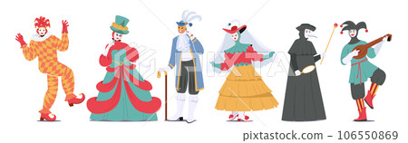 Elaborately Adorned In Venetian Masquerade Attire, Male and Female Characters Exude Elegance And Mystery Elaborately Adorned In Venetian Masquerade Attire, Male and Female Characters Exude Elegance And Mystery 106550869