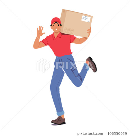 Rushing Courier Swiftly Delivers Parcel, Ensuring Prompt And Secure Delivery. Timely Service For Urgent Shipment 106550959