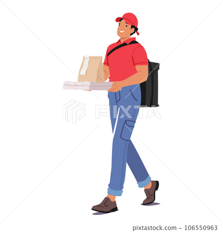 Efficient Courier Service Delivering Food Packages To Doorstep. Deliveryman Character Ensuring Freshness Efficient Courier Service Delivering Food Packages To Doorstep. Deliveryman Character Ensuring Freshness 106550963