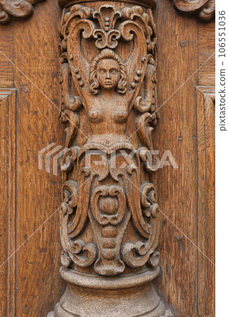 fragment of a carved wooden door fragment of a carved wooden door 106551036
