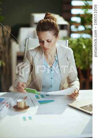 woman employee in light business suit in green office 106551056