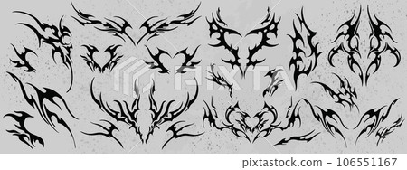 Y2k Neo Tribal Shapes Set. Abstract Ethnic Shapes in Gothic Style