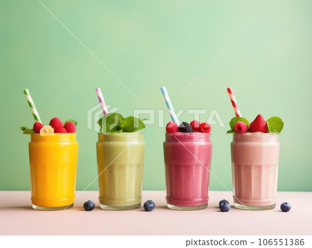 Fruit smoothies - smoothies with berries and fruits on a plain background, healthy drinks, healthy eating. organic fresh drinks. 106551386